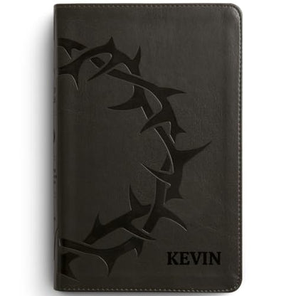 Personalized Small Print ESV Bible with Black Faux Leather Cover - Crown of Thorns Black Variation