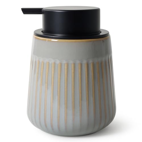 Ceramic Liquid Soap Dispenser with Striped Pump - Blue & Brown Variation