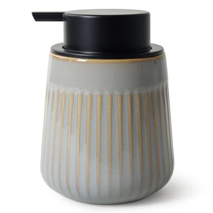 Ceramic Liquid Soap Dispenser with Striped Pump - Blue & Brown Variation