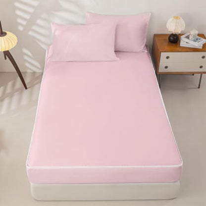 Pink Zipper Bedding Comforter Set - Full Size with Pillowcases & Fitted Sheet - Baby Pink