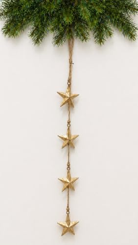 Rustic Brass Star Garland Handmade Christmas Ornament 24 Inch - Farmhouse Decor