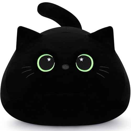 19'' Black Cat Plush Toy- Giant Black Cat Stuffed Animal, Large Plushie Toy Kawaii PlushiesGreen Star Eyes Cat Plush Pillow, Decor Plush Toys Plushie Christmas Birthday Gift for Kids