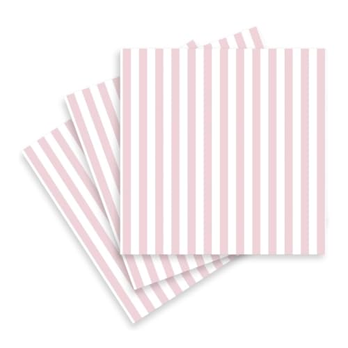 Light Pink Disposable Cocktail Napkins - 5x5 Inch, 100 Count, Pink Striped Design