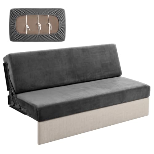 Velvet RV Couch Covers for Sofa Bed - Dark Grey, 2 Pieces, Elastic Fit