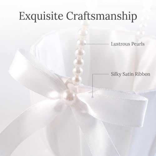 2 Pack Ivory Flower Girl Baskets for Wedding with Pearl Bow Handles