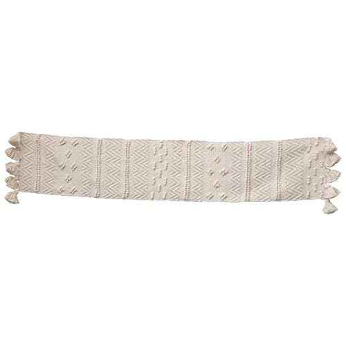 Creative Co-Op 72" Woven Cotton Textured Table Runner with Pom Poms & Tassels (DF2416)