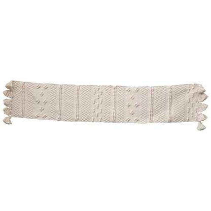 Creative Co-Op 72" Woven Cotton Textured Table Runner with Pom Poms & Tassels (DF2416)