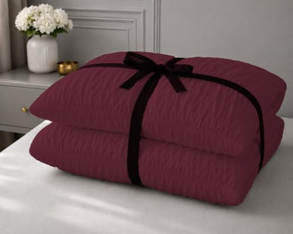 Queen Size Egyptian Cotton Duvet Cover Set with Zipper & Corner Ties - Wine - 3 Piece Ruched Bedding