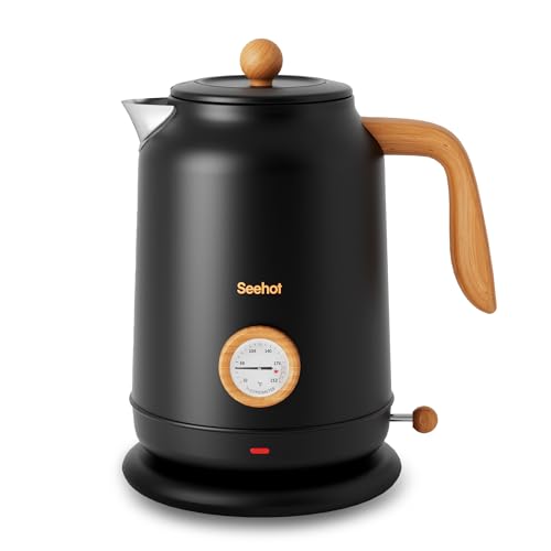 Electric Kettle 1.7L with Thermometer, 1200W, Black - Seehot