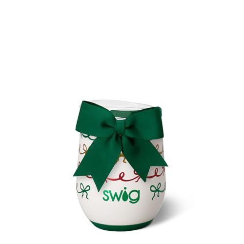 Christmas Bows Swig Life 12oz Insulated Wine Tumbler with Lid - Stainless Steel
