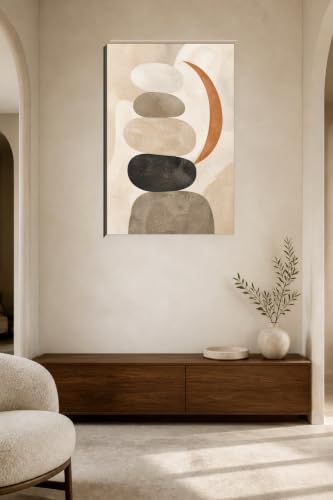 Neutral Abstract Canvas Wall Art - Stacked River Stone Shapes - 16x24 in - Variation USUC-002