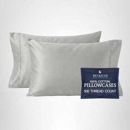Beckham Hotel Collection Pillowcases Queen Size Set of 2, Cool Touch Cotton Sateen Fabric, 500TC, Silky Smooth & Soft, Open End, Dark Gray