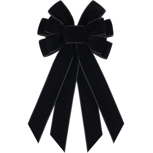 Black Velvet Christmas Bow Tree Topper 11x20 Inches for Holiday Decor