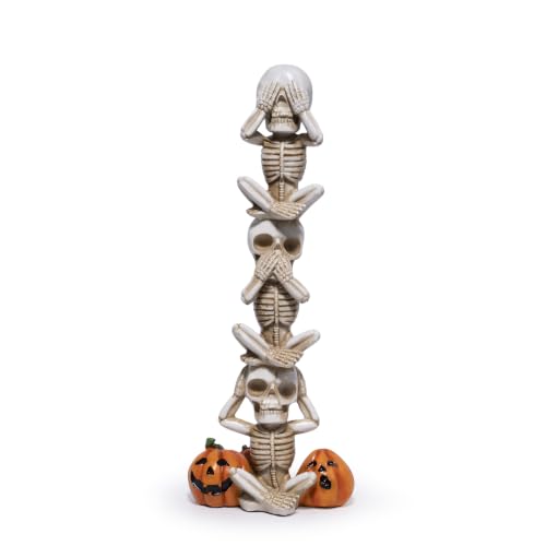 Hodao Halloween Decor Skeleton Figurine - White Three-Tier Pumpkin Design
