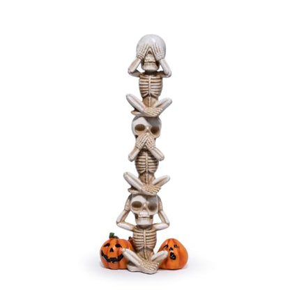 Hodao Halloween Decor Skeleton Figurine - White Three-Tier Pumpkin Design