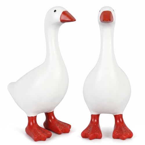 Mini Desk Goose Statue Set - Red 7 Inch Office Decor - 2 Pack
