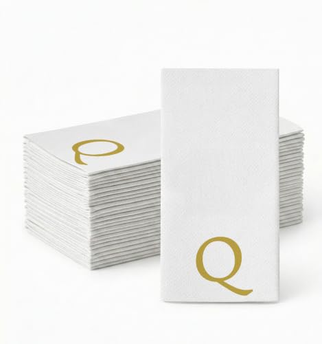 Personalized Monogram Hand Towels Bathroom - White with Gold Letter Q - 25 Pack