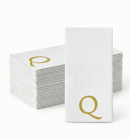 Personalized Monogram Hand Towels Bathroom - White with Gold Letter Q - 25 Pack