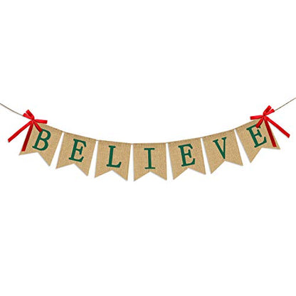 Christmas Burlap Banner Garland - Holiday Party Decorations, Reusable
