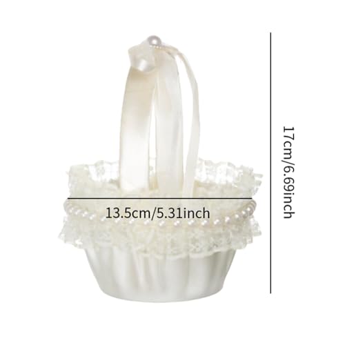 Wedding Satin Flower Girl Basket for Ceremony & Gift Holding - B