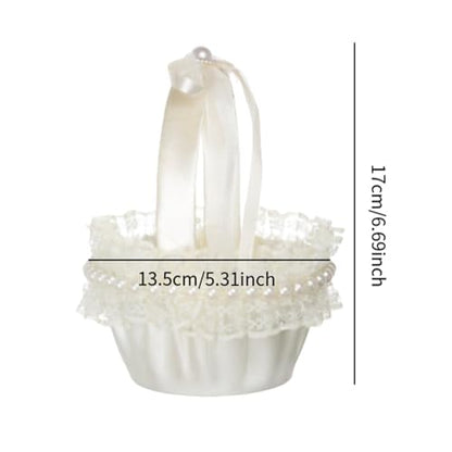Wedding Satin Flower Girl Basket for Ceremony & Gift Holding - B