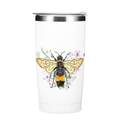 Bee Gifts Cute Bees Tumbler 20oz Stainless Steel Travel Cup with Lid - Bees Themed Gift for Women Men Children Variation of Bee Cute 1123