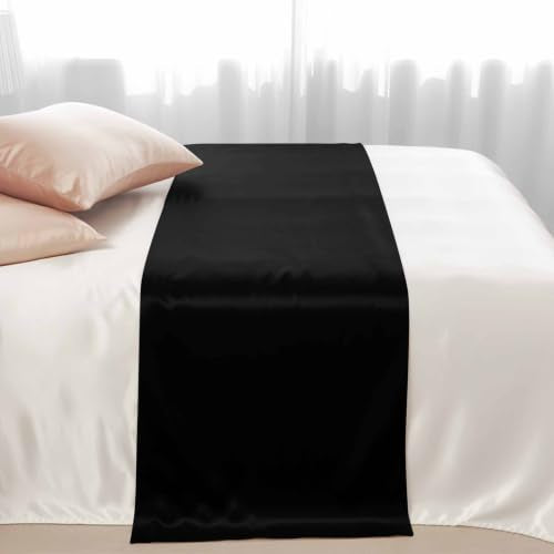 102x20 Inch Black Satin Bed Runner for Cal King Size Bed - Modern Farmhouse Decor