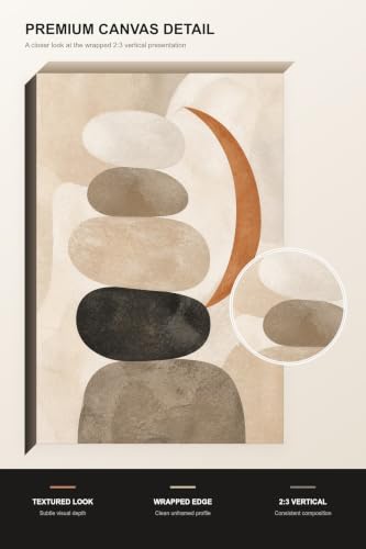 Neutral Abstract Canvas Wall Art - Stacked River Stone Shapes - 16x24 in - Variation USUC-002