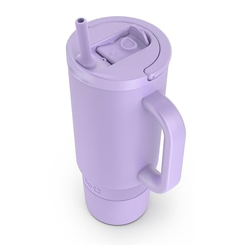 Ello Port 30oz Tumbler with Carry Loop & Integrated Handle | Vacuum Insulated Stainless Steel Reusable Water Bottle Travel Mug | Leak Proof Lid | Flexible Straw | BPA-Free | Dishwasher Safe | Lilac