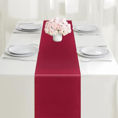 Burgundy Satin Table Runner 12x108 Inch Set of 2 for Holiday Party Decorations - Variation of 2