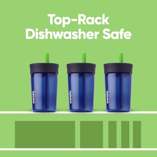 Owala Kids Insulation BPA-Free Plastic Tumbler with Spill Resistant Flexible Straw, Easy to Clean, Kids Water Bottle, Great for Travel, Dishwasher Safe, 15 Oz, Navy and Blue (Home Base)