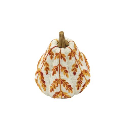 Fall Pumpkin Tabletop Decor with Orange Leaf Design - 9.5 Inch