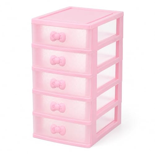 Pink 5-Tier Makeup Organizer with Bow Handle - Desktop Storage Box