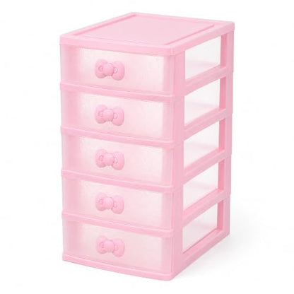 Pink 5-Tier Makeup Organizer with Bow Handle - Desktop Storage Box