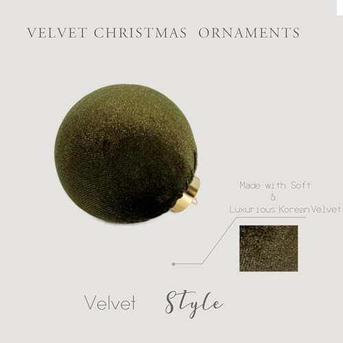 Velvet Christmas Ornaments Set - Large Flocked Shatterproof Baubles in Gold, Green, White, 3 Inch / 8 cm