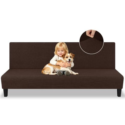 Dark Coffee Stretch Futon Cover Full Size Sofa Bed Slipcover - Armless