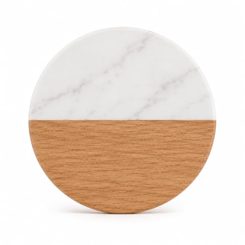 Personalized Marble and Wood Coasters with Holder - Engraved Gift Set