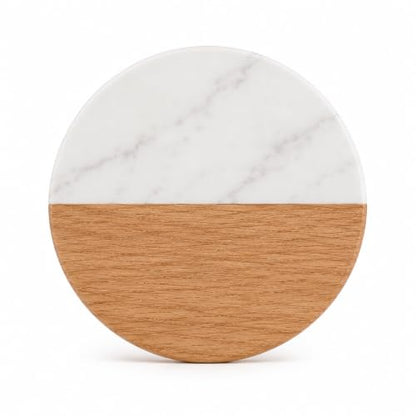Personalized Marble and Wood Coasters with Holder - Engraved Gift Set