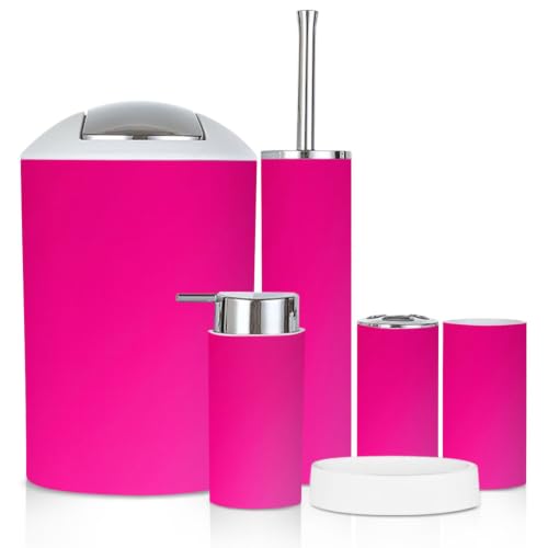 Bathroom Accessory Set 6PCS Bright Solid Hot Pink Gradient with Multi5 Variation