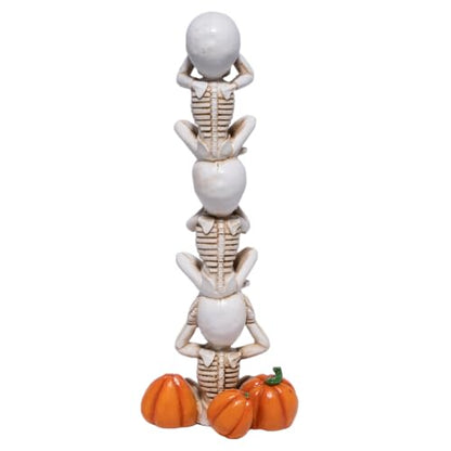 Hodao Halloween Decor Skeleton Figurine - White Three-Tier Pumpkin Design