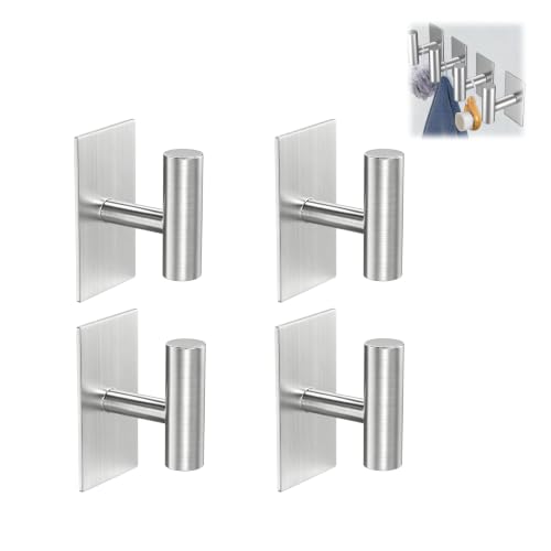 Silver T Shape Wall Towel Hooks, Heavy Duty Adhesive, 4 Pack