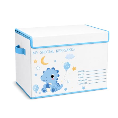 Baby Memory Keepsake Box 16x12x12 Inch Elephant Dinosaur Pattern - Blue