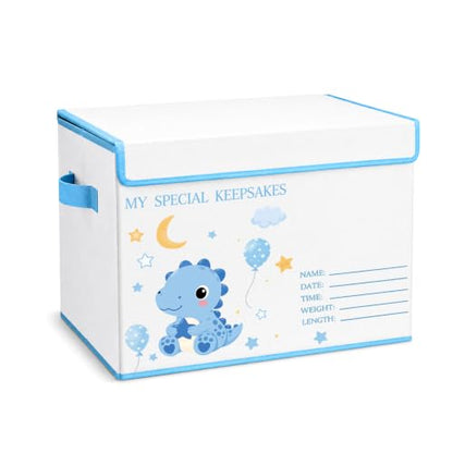 Baby Memory Keepsake Box 16x12x12 Inch Elephant Dinosaur Pattern - Blue