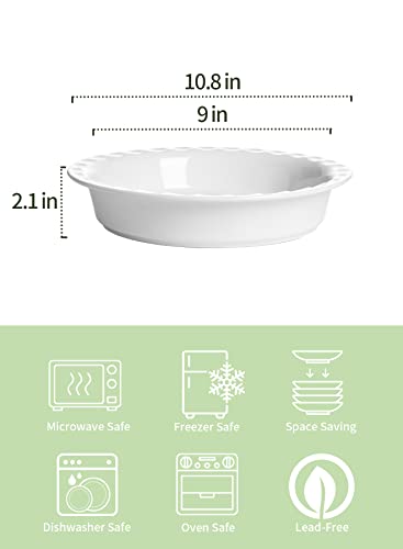 Onniyor Porcelain Pie Pan for Baking, 9 Inch Pie Dish, 52 ounce Non-Stick Pie Plate for Apple Pie, Pumpkin Pie, Pot Pies, Round Baking Dish Pan for Dinner, Oven Safe, White