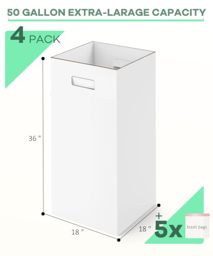 50 Gallon Cardboard Disposable Trash Cans for Parties - 4 Pack