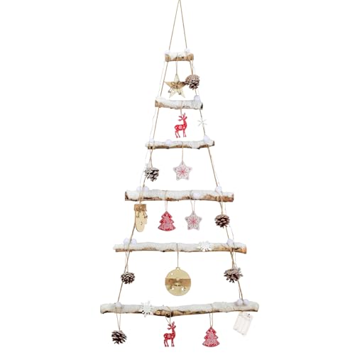Large Snowy Birch Log Christmas Wall Tree with Lights & Accessories