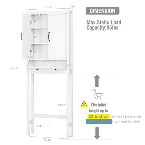 Over The Toilet Storage Cabinet with Doors and Tilt-Out Cube - White