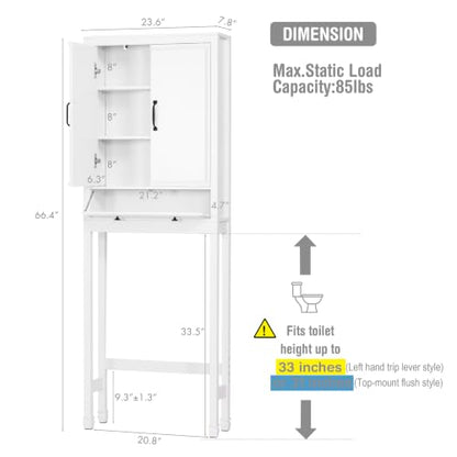 Over The Toilet Storage Cabinet with Doors and Tilt-Out Cube - White