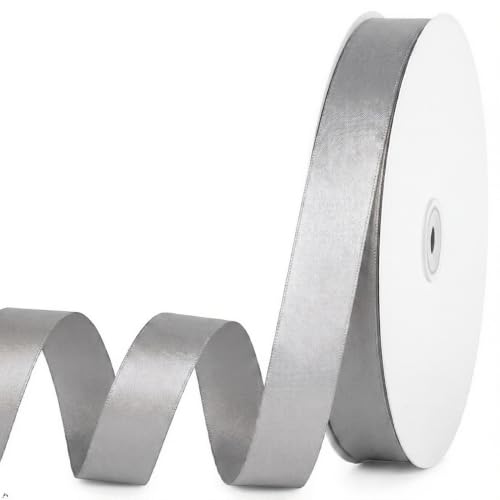 Silver Double Face Satin Ribbon 1 Inch x 50 Yards for Crafts Gift Wrapping