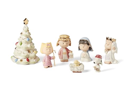 Lenox Peanuts 7-Piece Christmas Figurine Set - Holiday Nativity Scene with Peanuts Characters & Gold Accents